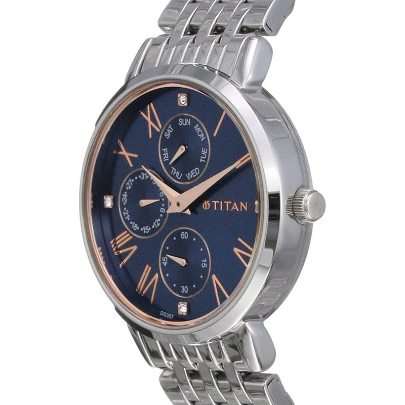 Titan Workwear Blue Dial Women Watch With Stainless Steel Strap