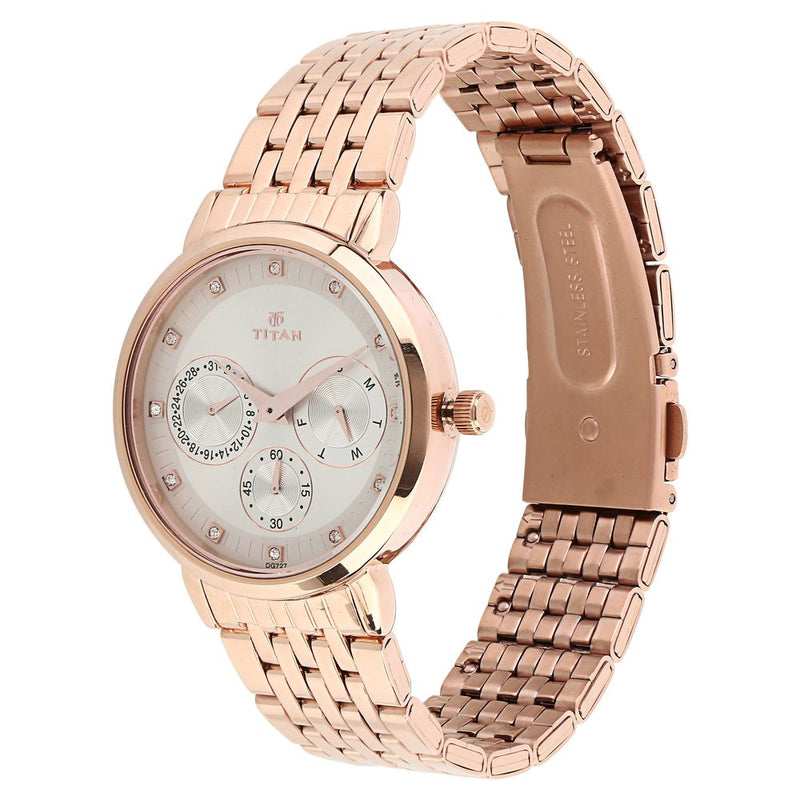 Titan Workwear Beige Dial Women Watch With Stainless Steel Strap