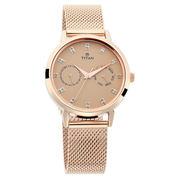 Titan Sparkle Beige Dial Analog Multi Function Watch for Women