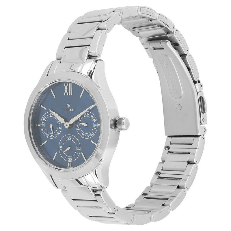 Titan Workwear Blue Dial Women Watch With Stainless Steel Strap