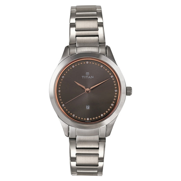 Titan Sparkle Anthracite Dial Analog with Date Stainless Steel Strap Watch for Women