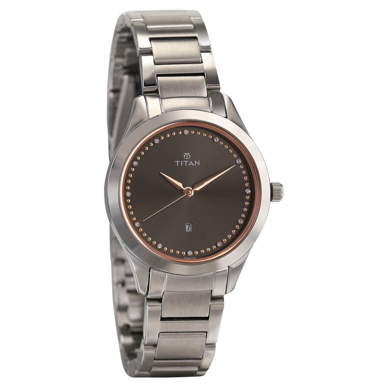 Titan Sparkle Anthracite Dial Analog with Date Stainless Steel Strap Watch for Women