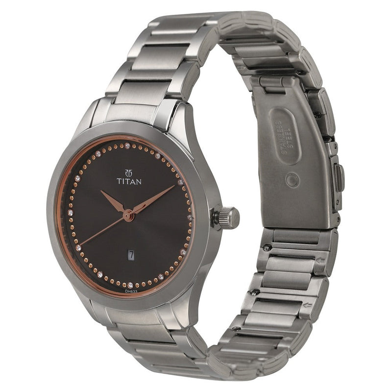 Titan Sparkle Anthracite Dial Analog with Date Stainless Steel Strap Watch for Women