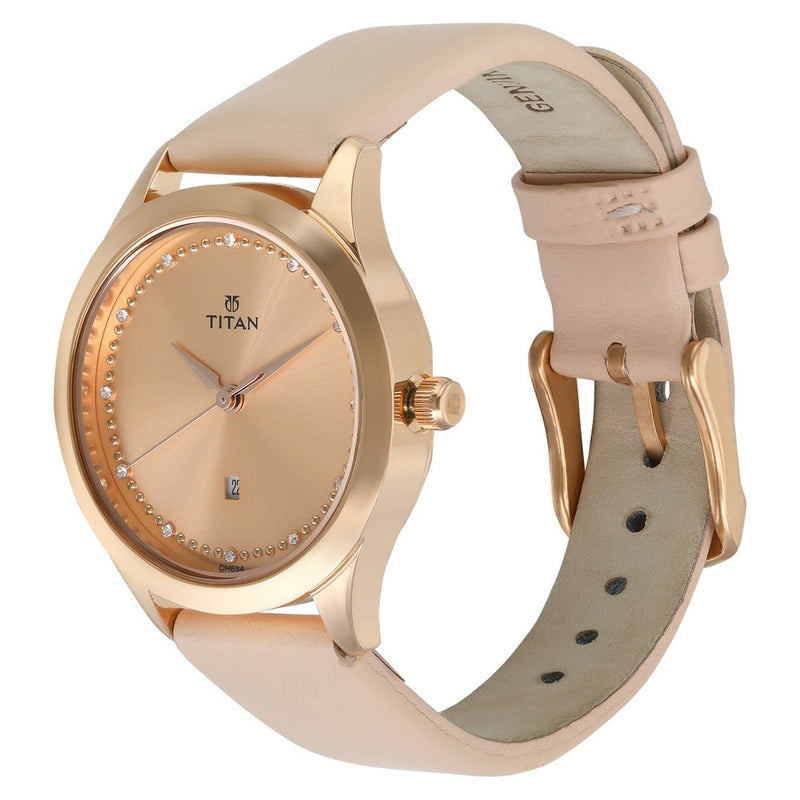 Titan Sparkle Pink Dial Analog Leather Strap watch for Women