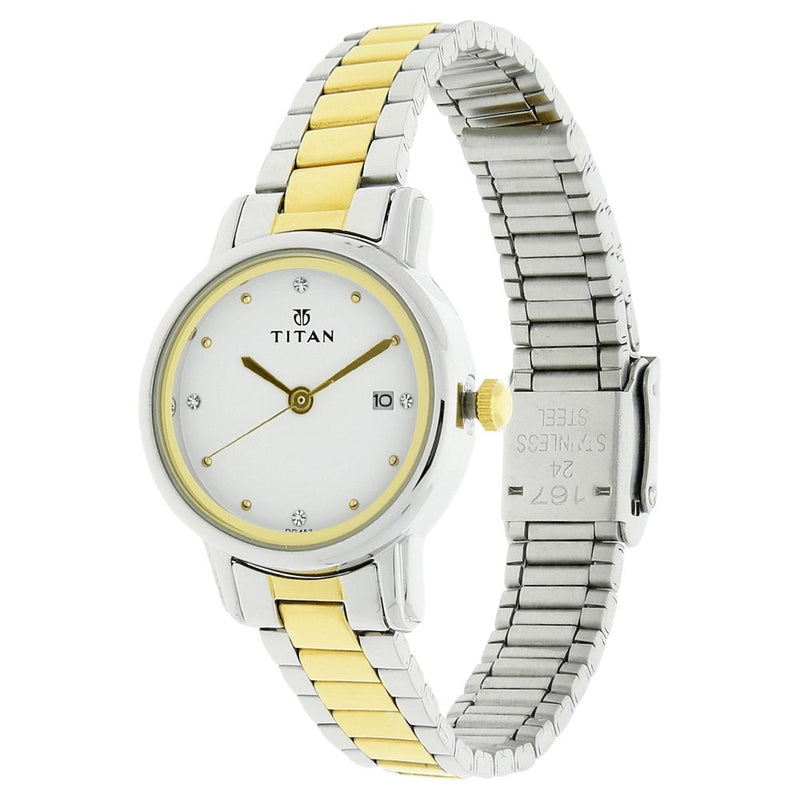 Titan Karishma White Dial Analog with Date Stainless Steel Strap watch for Women