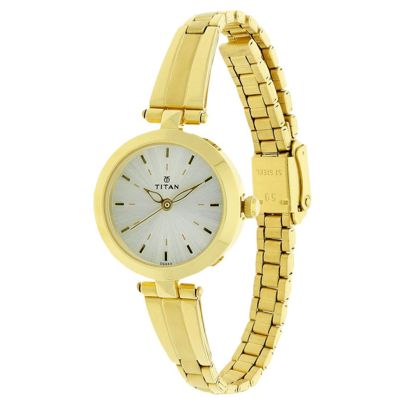 Titan Karishma Champagne Dial Women Watch With Stainless Steel Strap