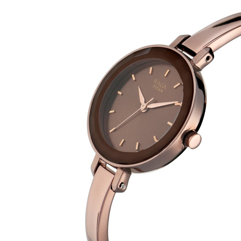 Titan Quartz Analog Brown Dial Metal Strap Watch for Women