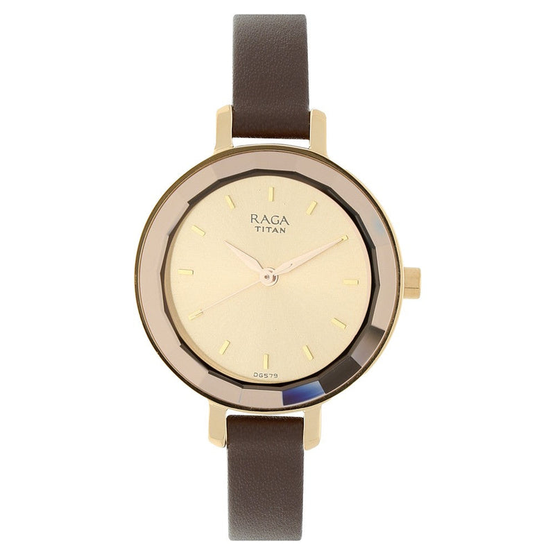 Titan Raga Viva Rose Gold Dial Women Watch With Leather Strap