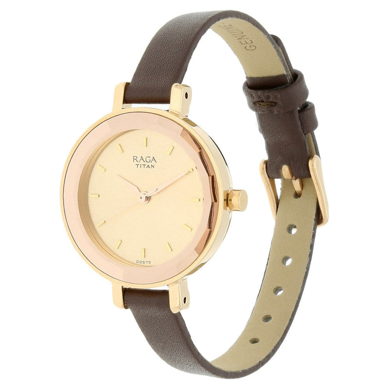 Titan Raga Viva Rose Gold Dial Women Watch With Leather Strap