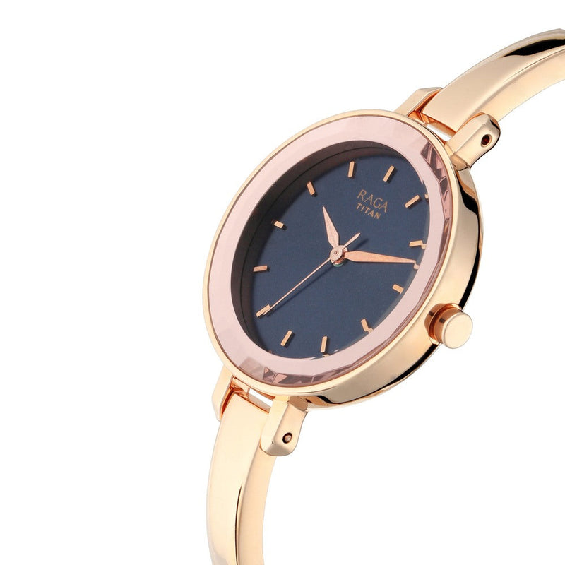 Titan Quartz Analog Blue Dial Metal Strap Watch for Women