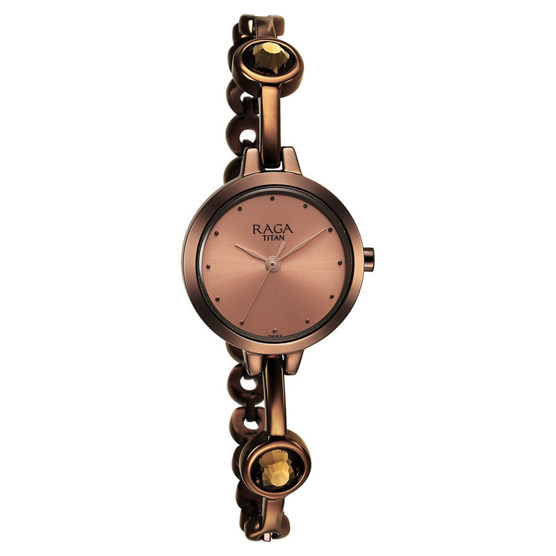 Titan Raga Viva Quartz Analog Rose Gold Dial Brown Metal Strap Watch for Women