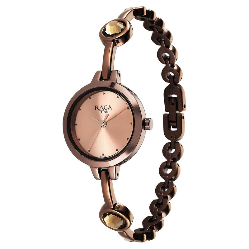 Titan Raga Viva Quartz Analog Rose Gold Dial Brown Metal Strap Watch for Women