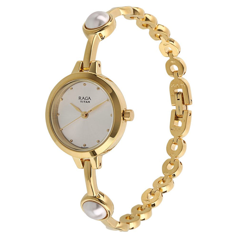 Titan Quartz Analog White Dial Metal Strap Watch for Women