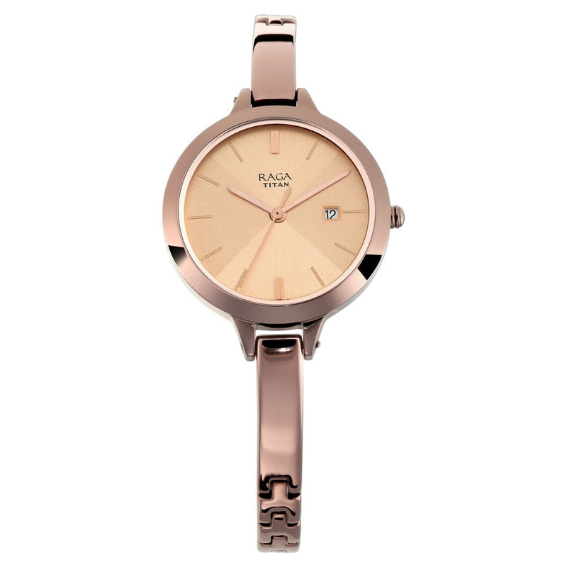 Titan Quartz Analog with Date Rose Gold Dial Metal Strap Watch for Women