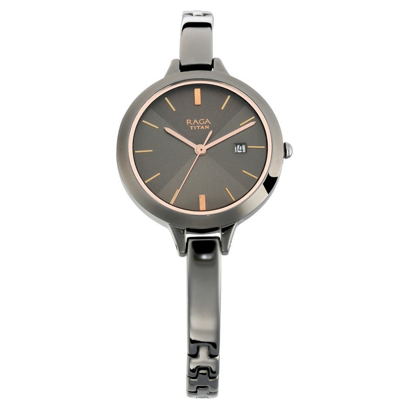 Titan Quartz Analog with Date Grey Dial Metal Strap Watch for Women