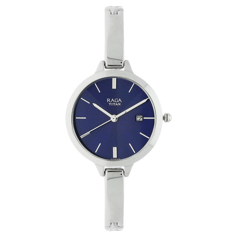 Titan Raga Viva Blue Dial Analog with Date Metal Strap Watch for Women