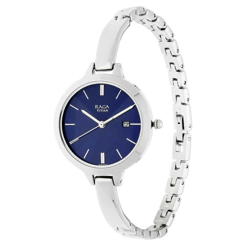 Titan Raga Viva Blue Dial Analog with Date Metal Strap Watch for Women