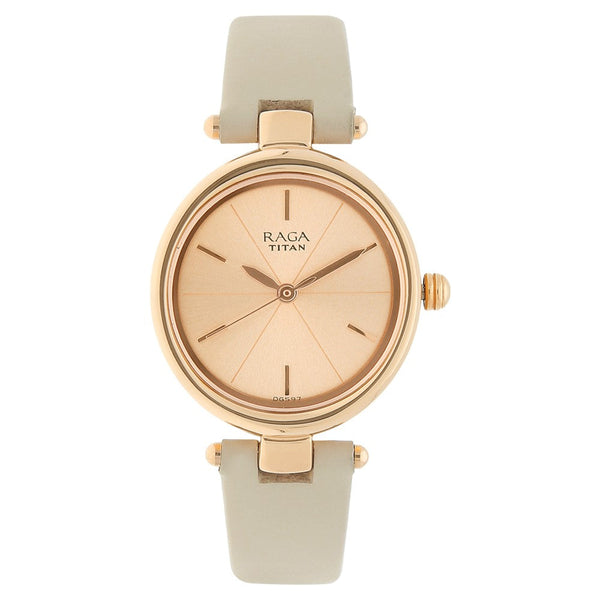 Titan Raga Viva Rose Gold Dial Women Watch With Leather Strap