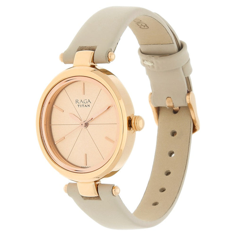 Titan Raga Viva Rose Gold Dial Women Watch With Leather Strap