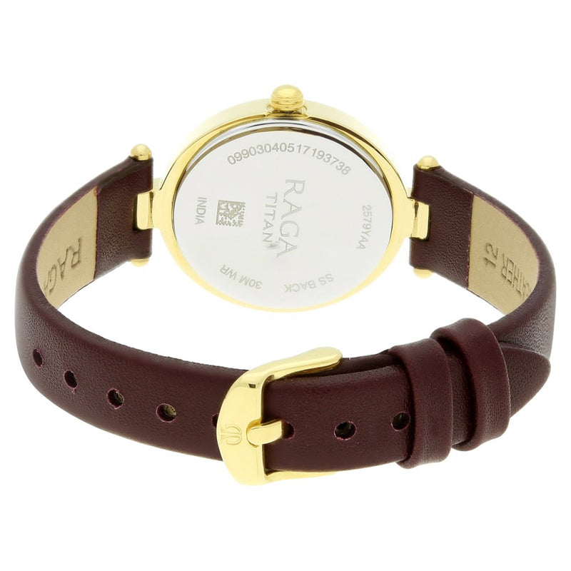 Titan Raga Viva Champagne Dial Analog Leather Strap Watch for Women