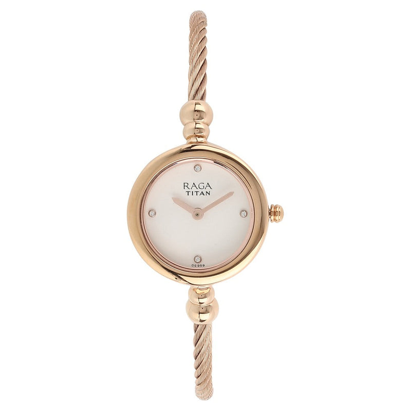 Titan Quartz Analog White Dial Metal Strap Watch for Women