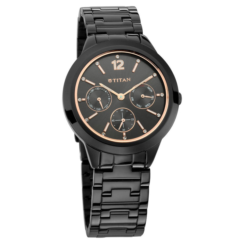 Titan Workwear Anthracite Dial Analog with Day and Date Stainless Steel Strap Watch for Women