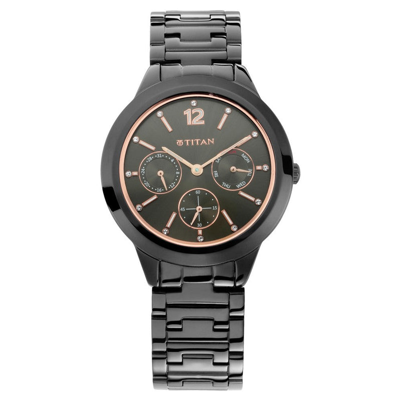 Titan Workwear Anthracite Dial Analog with Day and Date Stainless Steel Strap Watch for Women