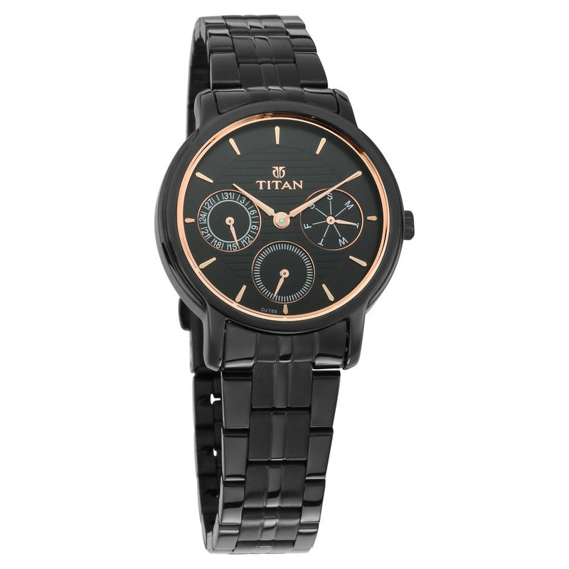 Titan Workwear Black Dial Women Watch With Stainless Steel Strap