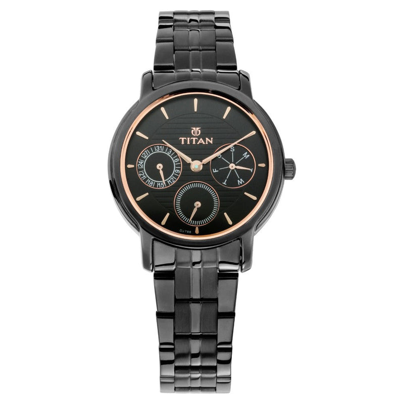 Titan Workwear Black Dial Women Watch With Stainless Steel Strap