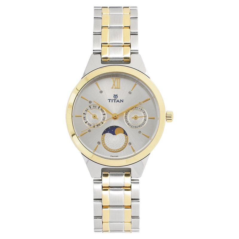 Titan Workwear White Dial Moonphase Stainless Steel Strap watch for Women