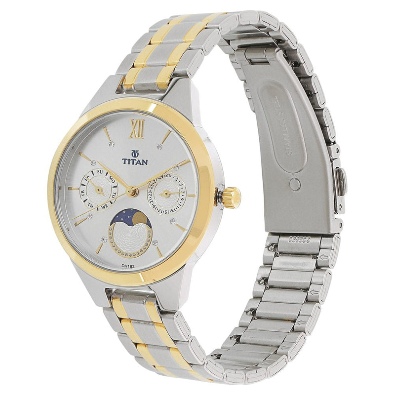 Titan Workwear White Dial Moonphase Stainless Steel Strap watch for Women