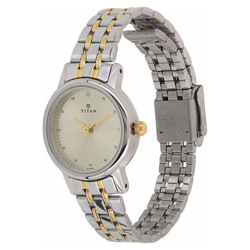 Titan Quartz Analog Champagne Dial Stainless Steel Strap Watch for Women