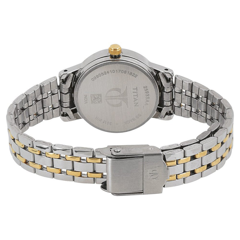 Titan Quartz Analog Champagne Dial Stainless Steel Strap Watch for Women