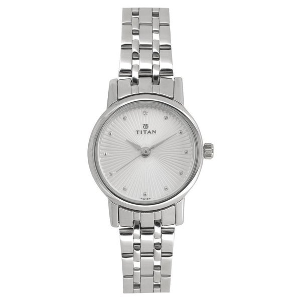 Titan Quartz Analog Silver Dial Stainless Steel Strap Watch for Women