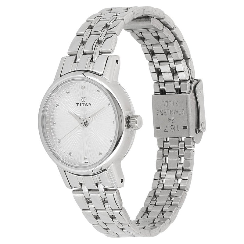 Titan Quartz Analog Silver Dial Stainless Steel Strap Watch for Women