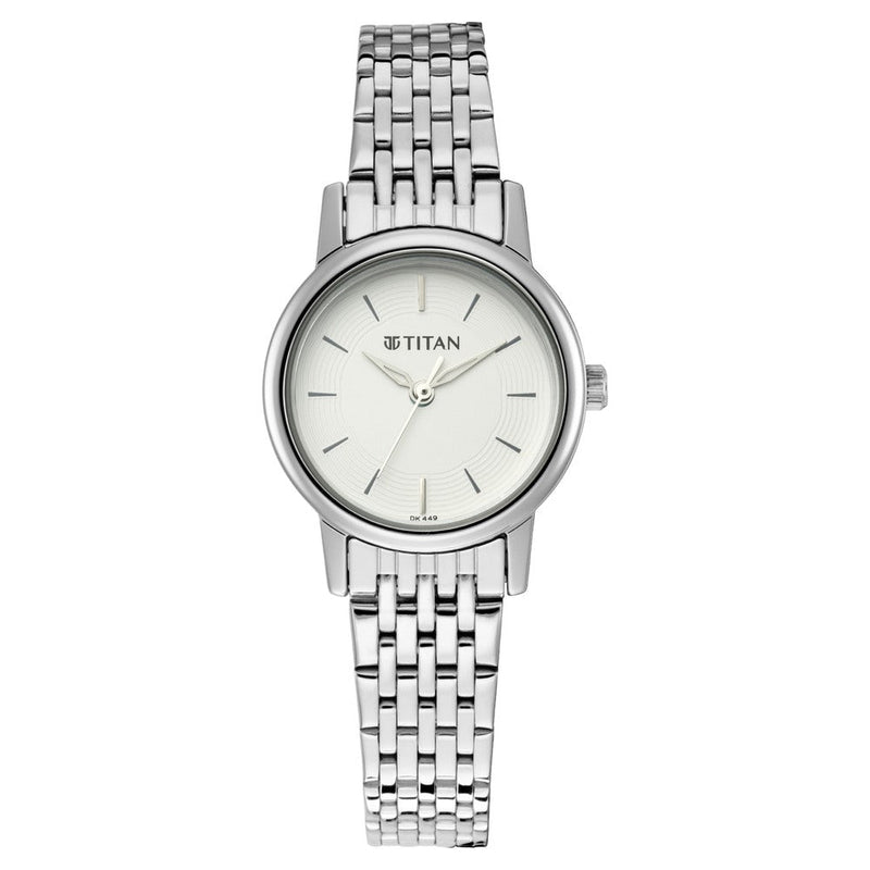 Titan Quartz Analog Silver Dial Metal Strap Watch for Women