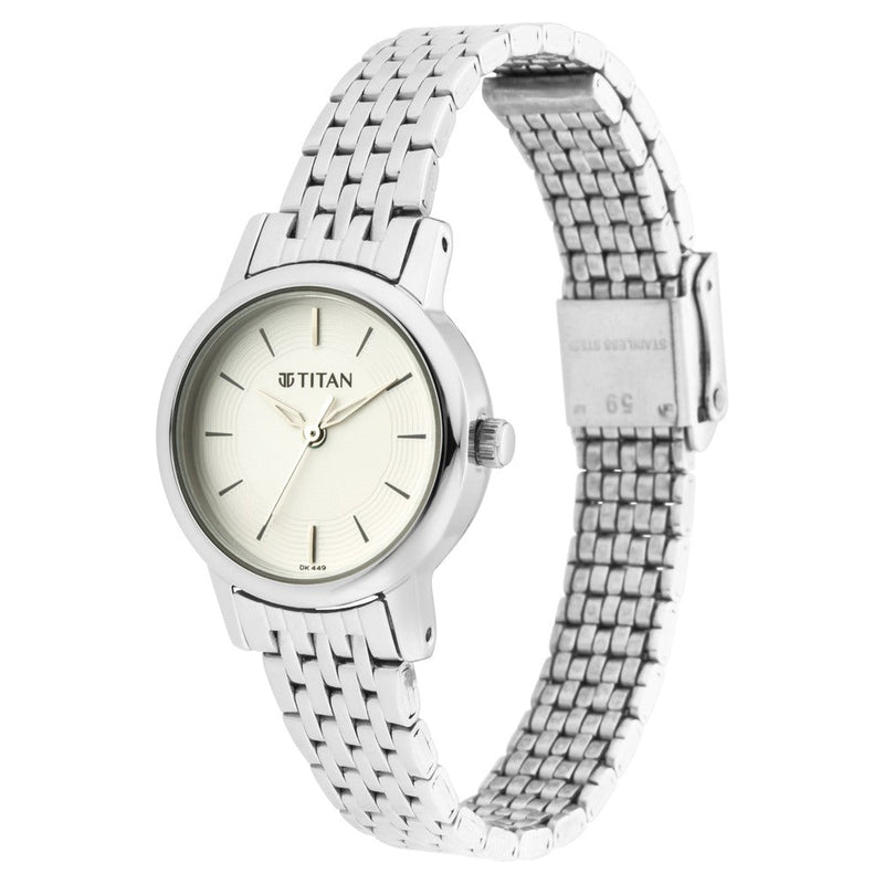 Titan Quartz Analog Silver Dial Metal Strap Watch for Women