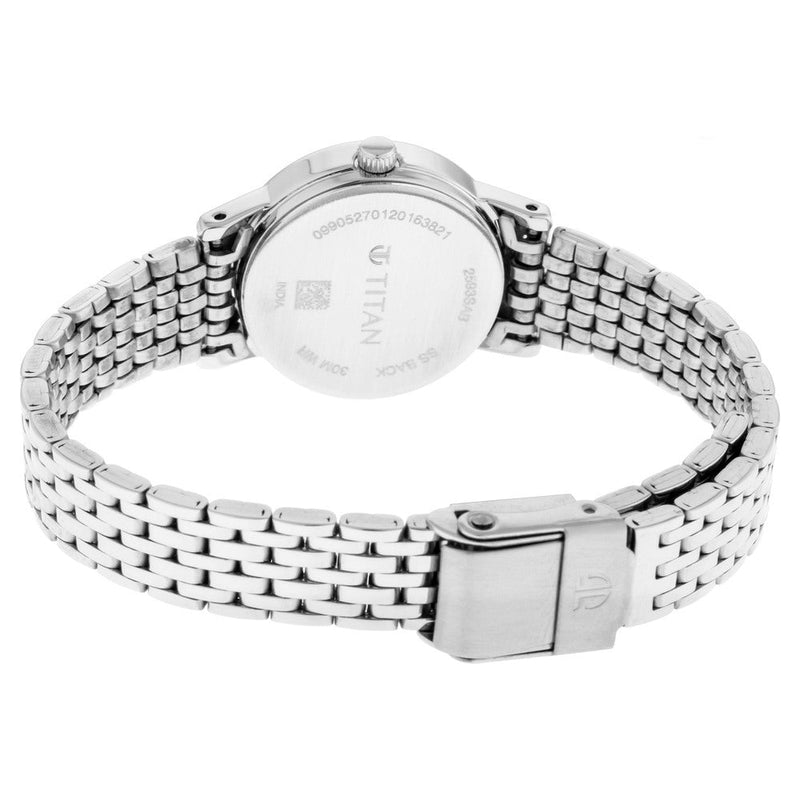 Titan Quartz Analog Silver Dial Metal Strap Watch for Women