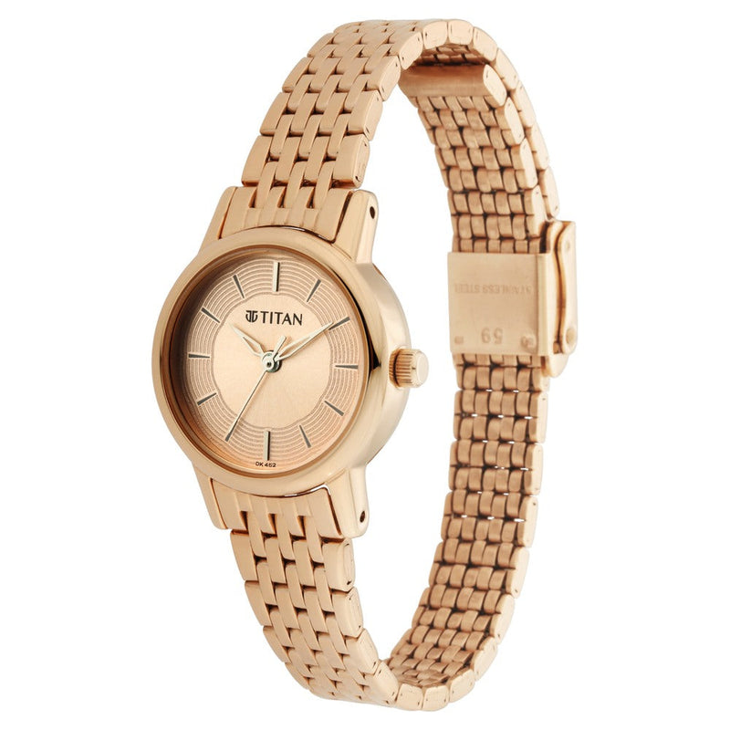 Titan Quartz Analog Rose Gold Dial Metal Strap Watch for Women