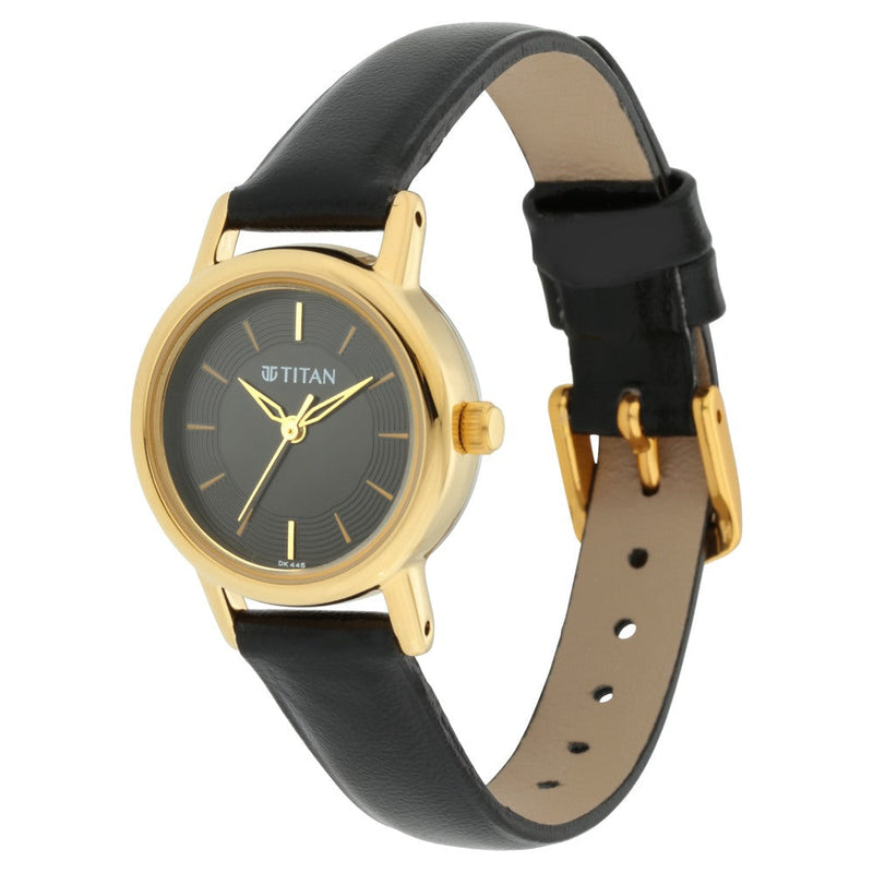 Titan Quartz Analog Black Dial Leather Strap Watch for Women