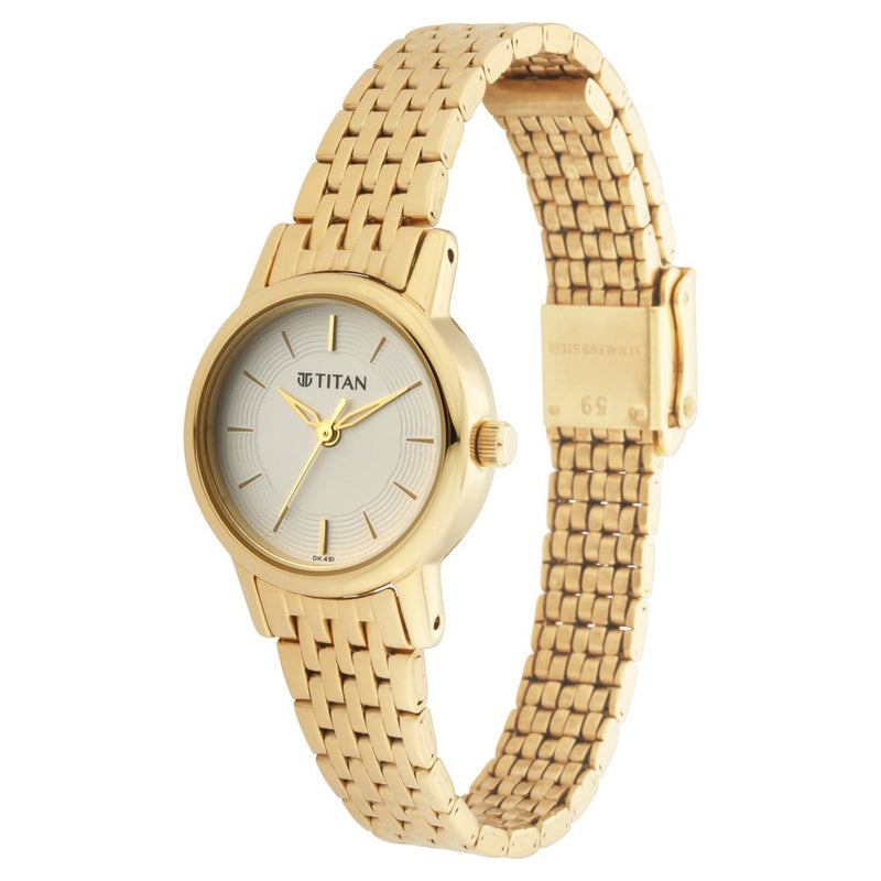 Titan Quartz Analog White Dial Metal Strap Watch for Women