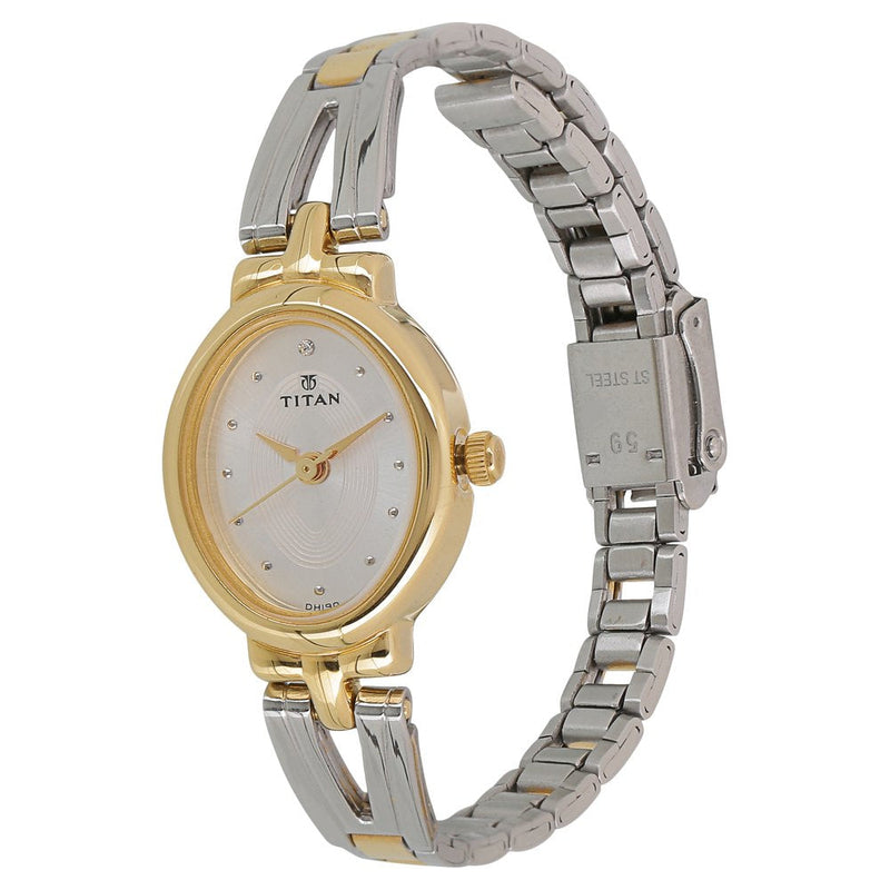 Titan Quartz Analog Silver Dial Stainless Steel Strap Watch for Women