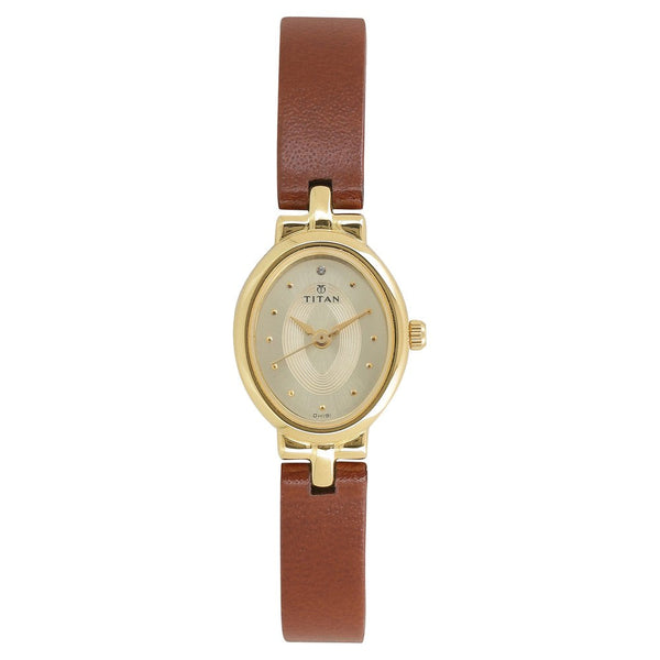 Titan Quartz Analog Champagne Dial Leather Strap Watch for Women