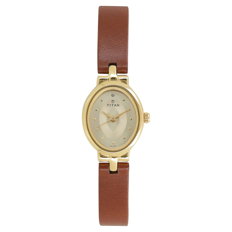 Titan Quartz Analog Champagne Dial Leather Strap Watch for Women