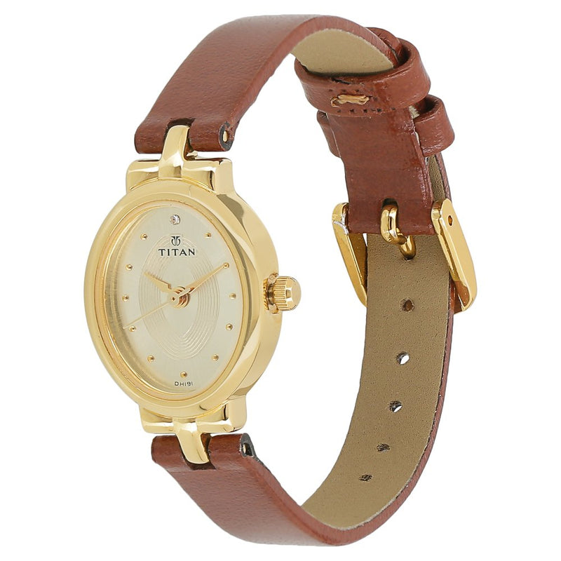 Titan Quartz Analog Champagne Dial Leather Strap Watch for Women