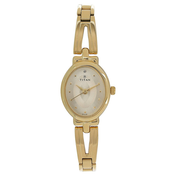 Titan Quartz Analog Champagne Dial Stainless Steel Strap Watch for Women