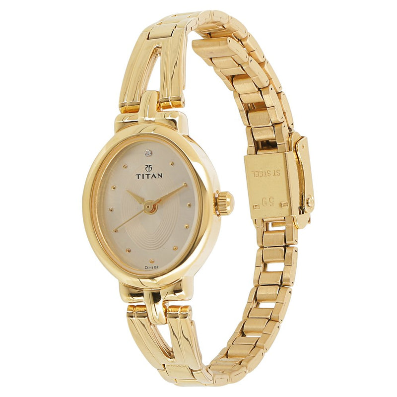 Titan Quartz Analog Champagne Dial Stainless Steel Strap Watch for Women