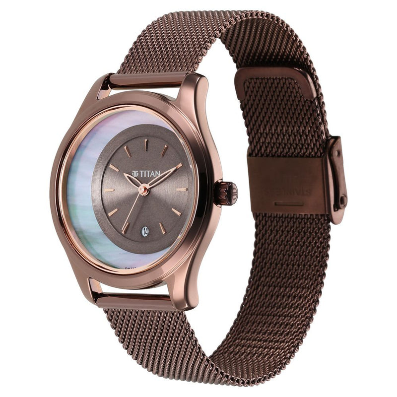 Titan Crescent Brown Dial Analog Stainless Steel Strap watch for Women