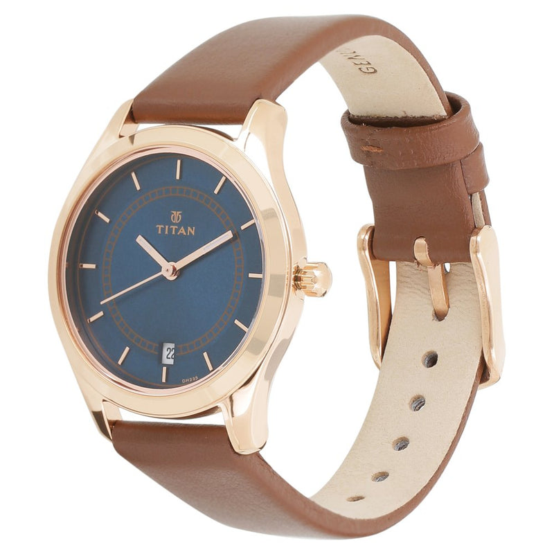 Titan Workwear Blue Dial Analog with Date Leather Strap watch for Women