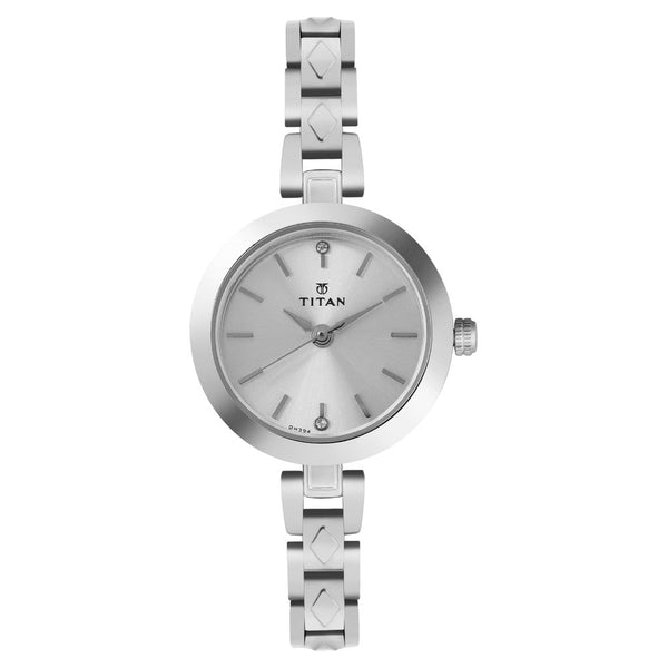 Titan Quartz Analog Silver Dial Stainless Steel Strap Watch for Women